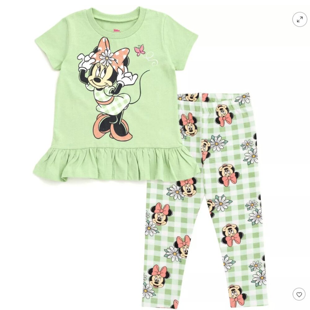 Disney Minnie Mouse Floral Girls Peplum T-Shirt and Leggings Outfit Set Toddler